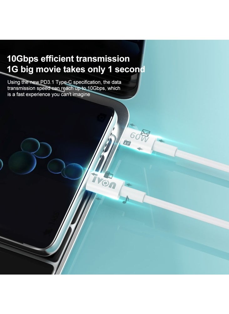 Generic - IVON CA203 60W PD USB-C / Type-C to USB-C / Type-C Fast Charging Data Cable, Cable Length: 1m - Image 1