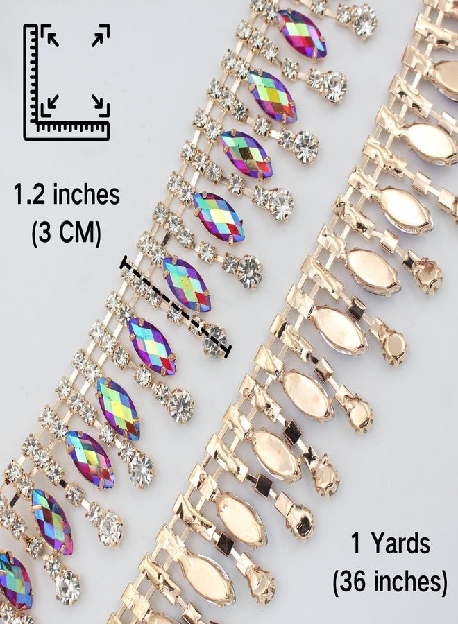 PEARLY JUN 1 Yards Rhinestone Trim Chain Crystal AB Gold Fringe Sewing Dress DIY Party Wedding Bouquet for Decoration Bridal Costume Embellishment Clothing Accessories - Image 3