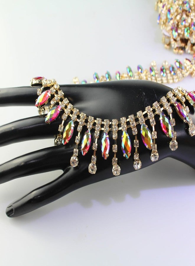 PEARLY JUN 1 Yards Rhinestone Trim Chain Crystal AB Gold Fringe Sewing Dress DIY Party Wedding Bouquet for Decoration Bridal Costume Embellishment Clothing Accessories - Image 2
