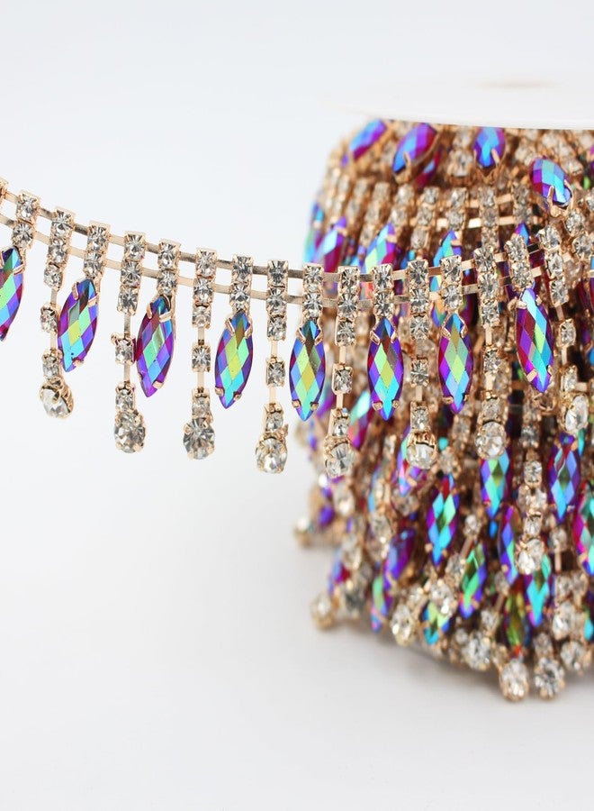 PEARLY JUN 1 Yards Rhinestone Trim Chain Crystal AB Gold Fringe Sewing Dress DIY Party Wedding Bouquet for Decoration Bridal Costume Embellishment Clothing Accessories - Image 1