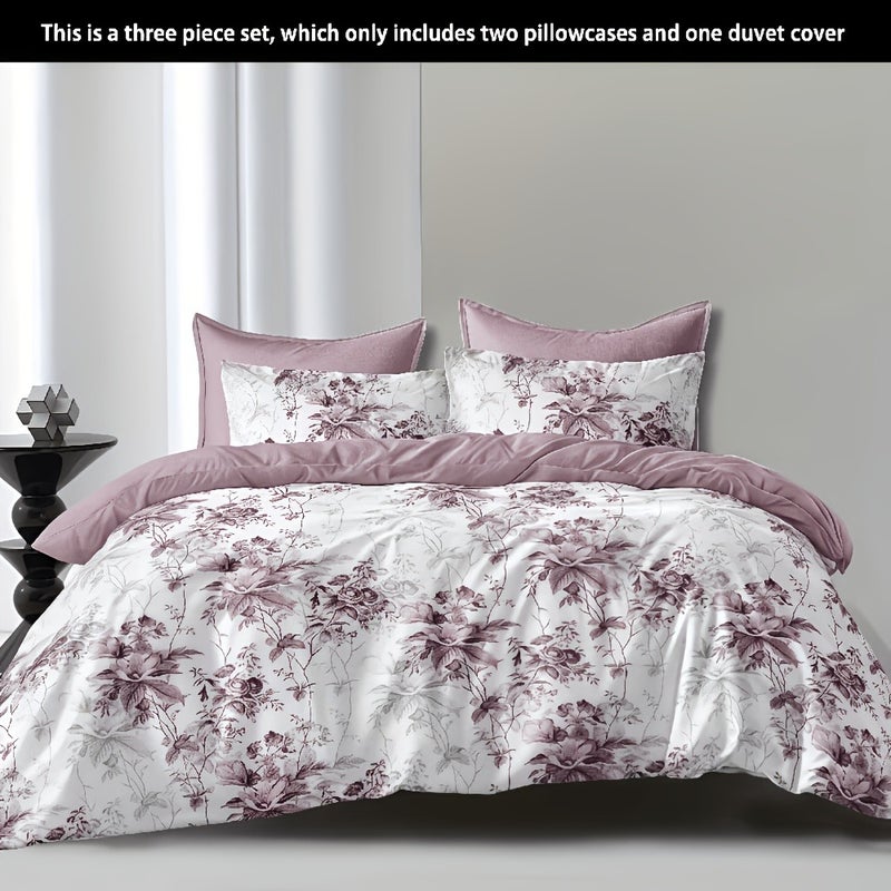 Full-size Purple Floral Duvet Cover and Pillowcase Bedding, 3pcs Set, Suitable for All Seasons in Bedrooms, Guest Rooms, and Dormitories, Dandong Duvet Cover, No Filler Included, Washable, Machine Washable - Image 5