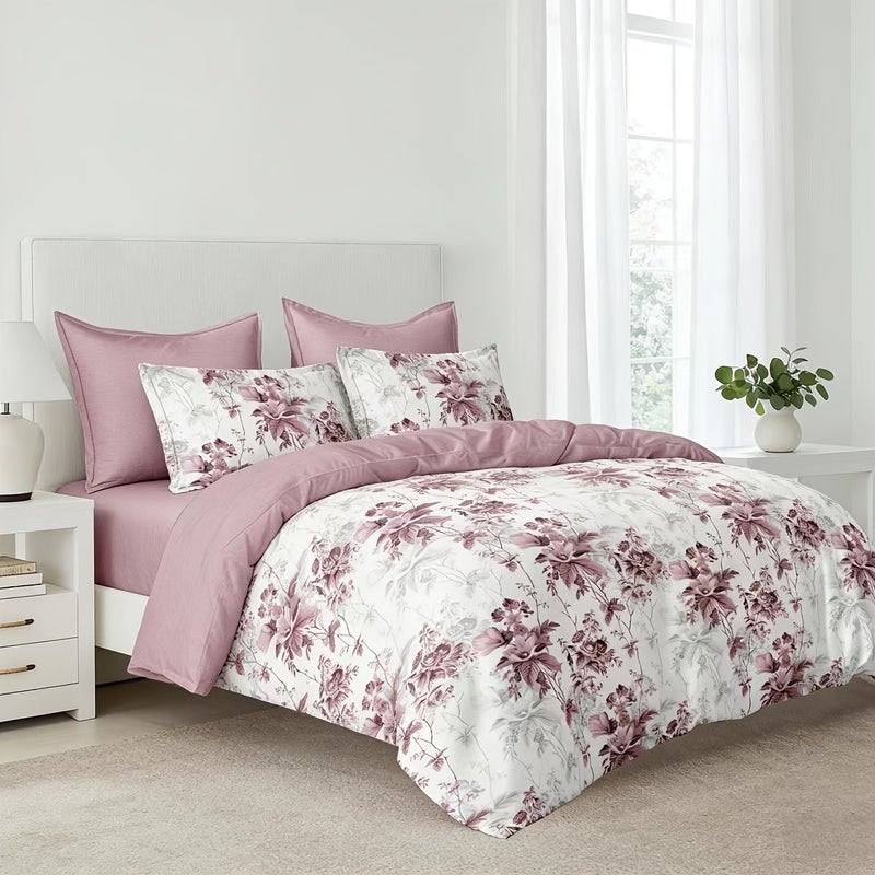 Full-size Purple Floral Duvet Cover and Pillowcase Bedding, 3pcs Set, Suitable for All Seasons in Bedrooms, Guest Rooms, and Dormitories, Dandong Duvet Cover, No Filler Included, Washable, Machine Washable - Image 3
