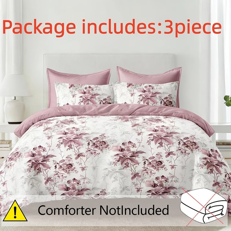 Full-size Purple Floral Duvet Cover and Pillowcase Bedding, 3pcs Set, Suitable for All Seasons in Bedrooms, Guest Rooms, and Dormitories, Dandong Duvet Cover, No Filler Included, Washable, Machine Washable - Image 2