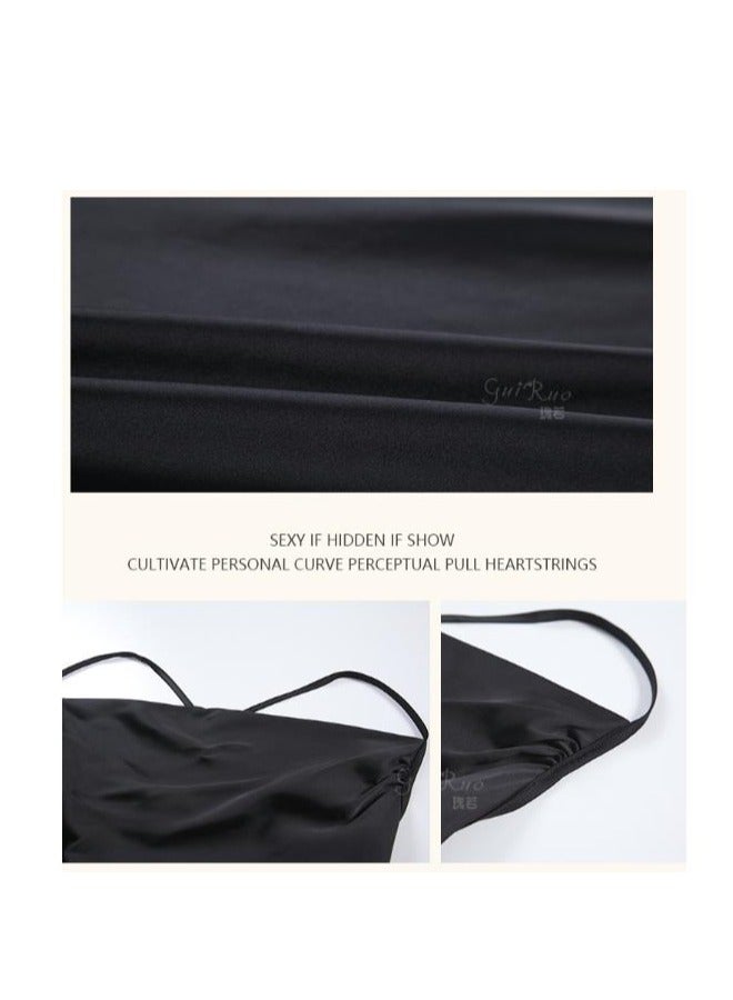 New Satin Lace Chest Cuhion Suspender Nightgown, Women's Lace Up Nightgown, Home Wear Set - Image 4