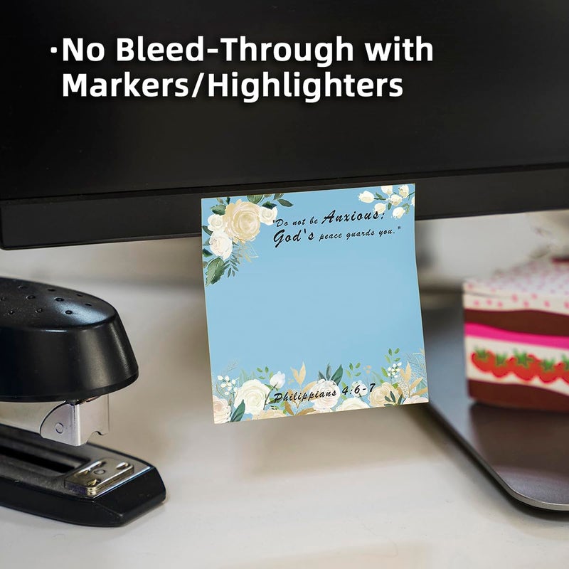 RAINBAM Floral Bible Verse 4-Pad/200 Sheets 3x3 Sticky Notes Set, Adorable Memo Pads with High-Adhesive, Reusable Tearable Post it Notes for Journal Planners Office School Home, Bulk Stationery Gift - Image 5
