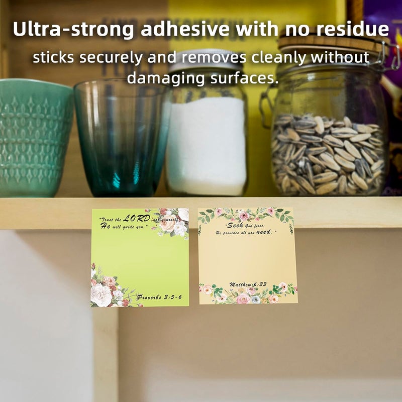 RAINBAM Floral Bible Verse 4-Pad/200 Sheets 3x3 Sticky Notes Set, Adorable Memo Pads with High-Adhesive, Reusable Tearable Post it Notes for Journal Planners Office School Home, Bulk Stationery Gift - Image 2