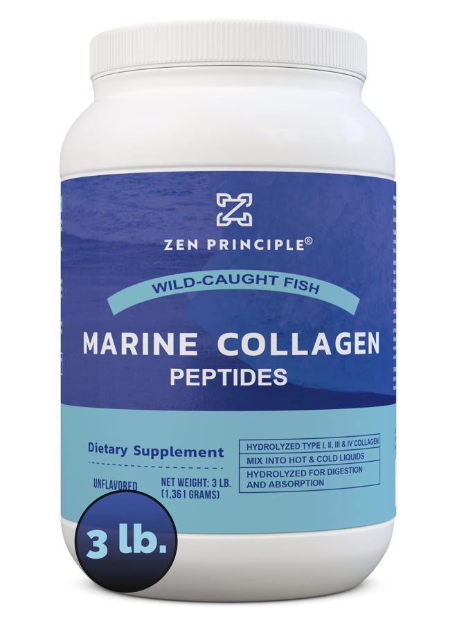 Zen Principle Marine Collagen Peptides Powder 3 lb. Wild-Caught Fish, Non-GMO. Supports Healthy Skin, Hair, Joints, and Bones. Hydrolyzed Type 1 & 3 Protein. Amino Acids, Unflavored, Easy to Mix. - Image 1