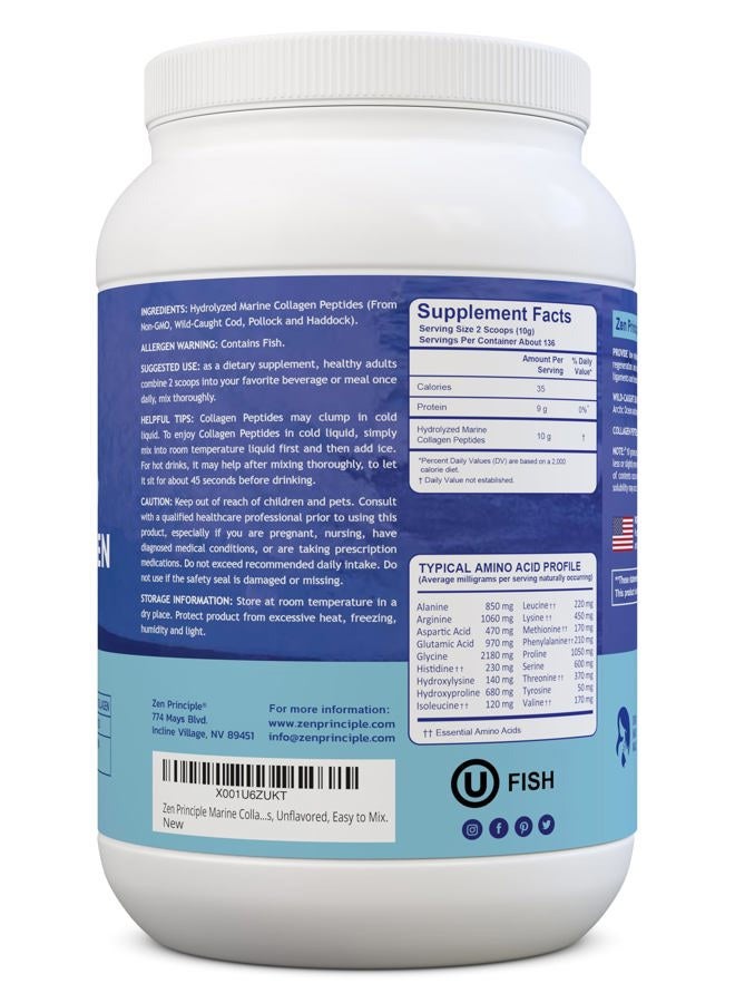 Zen Principle Marine Collagen Peptides Powder 3 lb. Wild-Caught Fish, Non-GMO. Supports Healthy Skin, Hair, Joints, and Bones. Hydrolyzed Type 1 & 3 Protein. Amino Acids, Unflavored, Easy to Mix. - Image 3