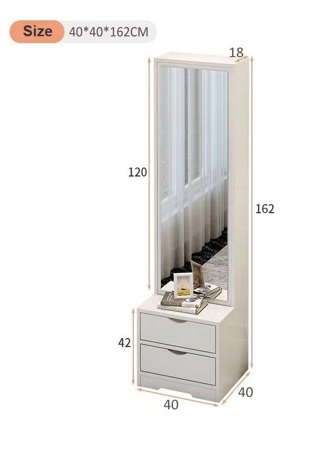 fashionhome - Multifunction Dressing Mirror and 2 Drawers Storage Table Built in Storage Shelves Dresser for Living Room Bedroom 40x40x162 cm - Image 1