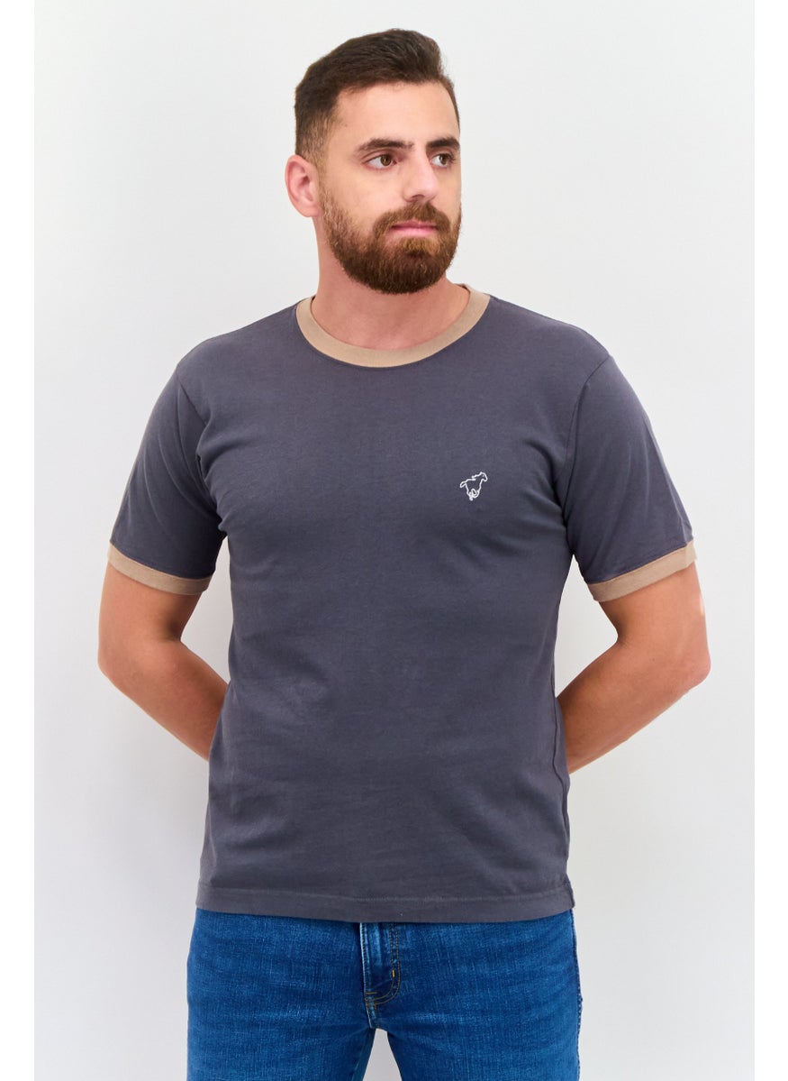 Wrangler Men Crew Neck Short Sleeves Brand Logo T-Shirt, Dark Grey  - Image 1