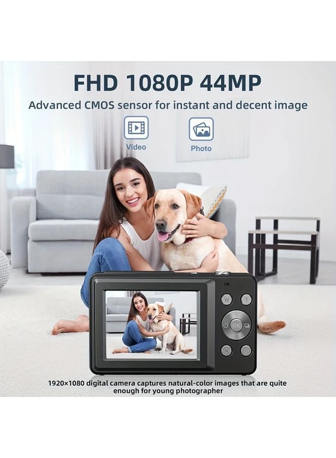 Digital Camera 1080P FHD 44MP Point Shoot 16X Zoom Anti Shake 32GB Memory Card Black - Image 4