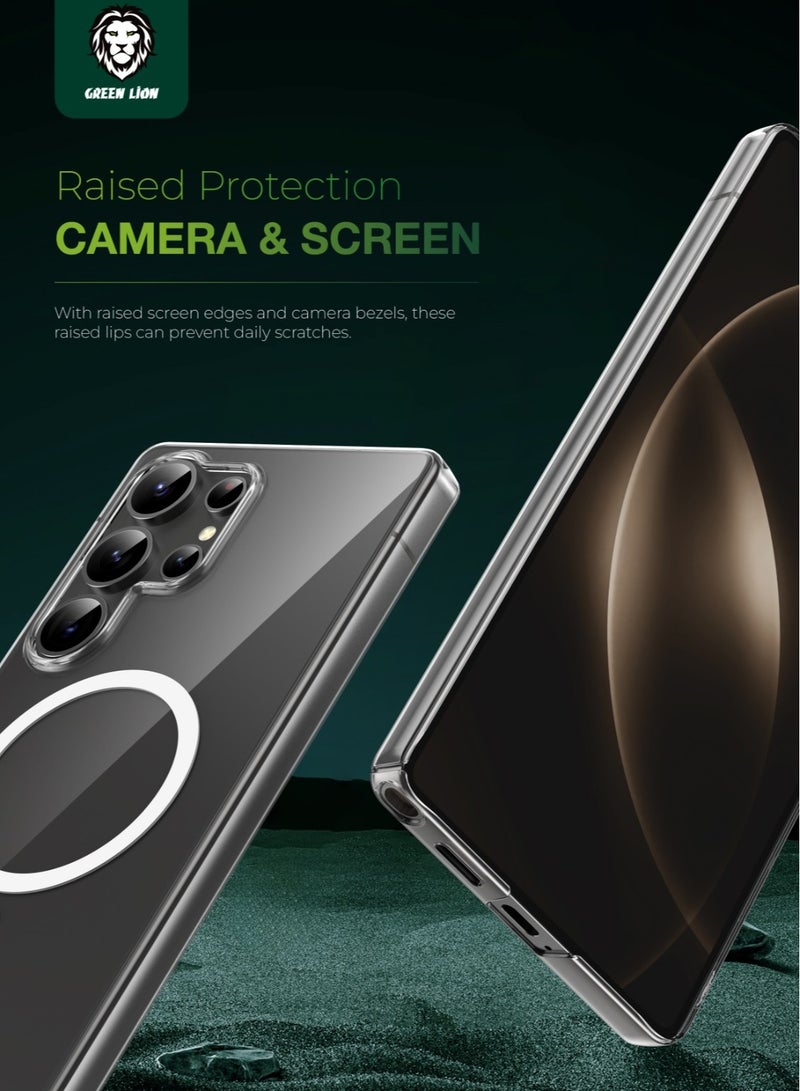 GREEN LION Galaxy S25 Ultra Magsafe Delago Case / Comfortable Grip /No Fingerprint / Strong Magnets / Raised Edge / Anti-Yellowing / Ultra Slim Back Cover - Clear - Image 3