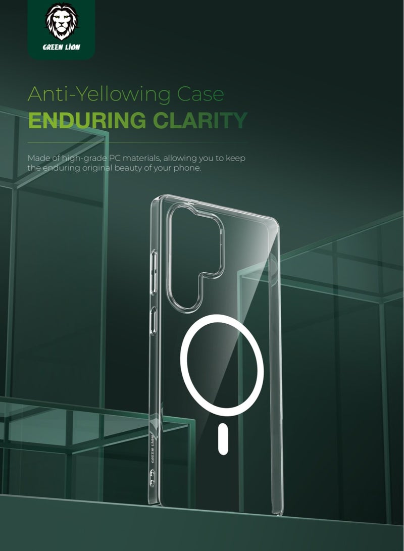 GREEN LION Galaxy S25 Ultra Magsafe Delago Case / Comfortable Grip /No Fingerprint / Strong Magnets / Raised Edge / Anti-Yellowing / Ultra Slim Back Cover - Clear - Image 2