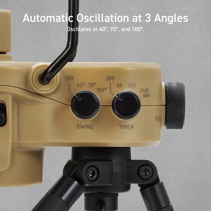 ELECOM NESTOUT Outdoor Camping Fan with Tripod, 4 Speed Settings & Breeze Mode, 3 Angle Oscillation, 90Â° Adjustable Tilt, Auto Timer (30/60/90 mins), USB C Compatible, Portable Tent Fan (Beige) - Image 4