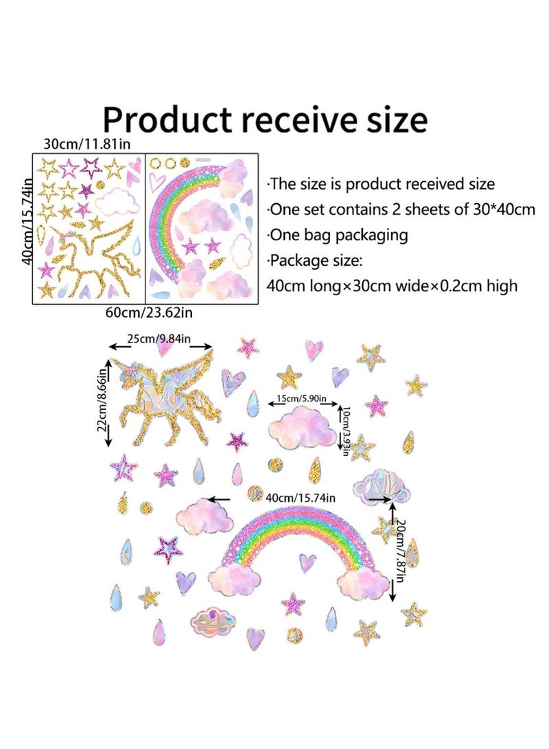 Magical Unicorn & Rainbow Holographic Window Stickers – Static Cling Vinyl Decals (60cm x 40cm / 23.6in x 15.7in) | Rainbow Light Reflection When Sun Hits Right Angle | Reusable & Removable Fairy Tale Window Clings for Kids & Adults | Easy-To-Apply Whimsical Decor for Bedroom, Nursery, Glass Doors & Birthday Party Magic  - Image 3