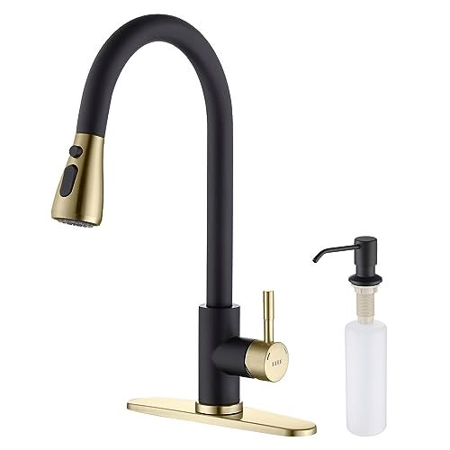 Keer Matte Black Single Handle Pull Down Kitchen Faucet with Soap Dispenser, 3 Modes Sprayer, Easy Assembly, Single Handle High Arc Stainless Steel Faucet - Image 1