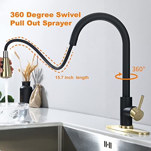 Keer Matte Black Single Handle Pull Down Kitchen Faucet with Soap Dispenser, 3 Modes Sprayer, Easy Assembly, Single Handle High Arc Stainless Steel Faucet - Image 5