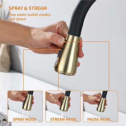 Keer Matte Black Single Handle Pull Down Kitchen Faucet with Soap Dispenser, 3 Modes Sprayer, Easy Assembly, Single Handle High Arc Stainless Steel Faucet - Image 4