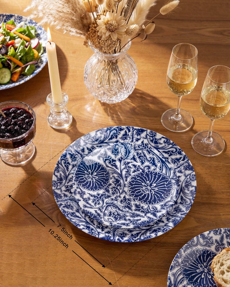 Hioasis 60pcs Plastic Disposable Plates Set - Blue Dandelion & Blue Leaf Pattern, 10.25 Dinner & 7.5 Dessert Plates for Wedding,Anniversary,Party and Holiday - Image 3