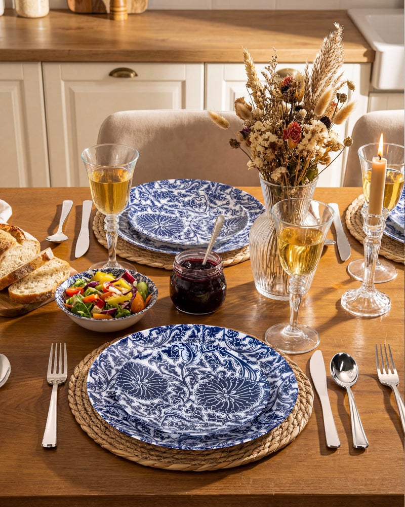 Hioasis 60pcs Plastic Disposable Plates Set - Blue Dandelion & Blue Leaf Pattern, 10.25 Dinner & 7.5 Dessert Plates for Wedding,Anniversary,Party and Holiday - Image 4
