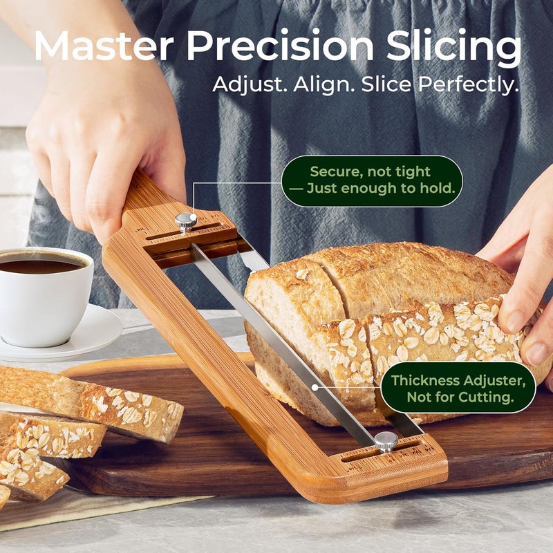 keechee Adjustable Bread Slicer for Homemade Bread – Sourdough Bread Knife with Thickness Guide & Serrated Stainless Blade, Manual Bow Cutter for Bagels and Baguettes, Gift for Baker, Ambidextrous Use - Image 2