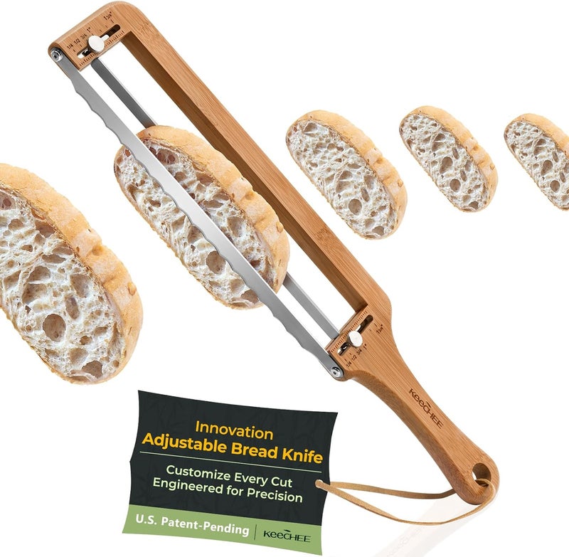 keechee Adjustable Bread Slicer for Homemade Bread – Sourdough Bread Knife with Thickness Guide & Serrated Stainless Blade, Manual Bow Cutter for Bagels and Baguettes, Gift for Baker, Ambidextrous Use - Image 1