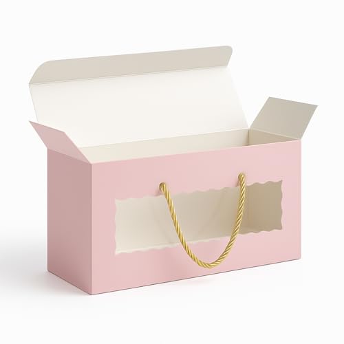 mudrit Hamper Gift Boxes with Twine Handle, Premium Packaging for Diwali, Party Favors, Weddings, Birthday, Festive Gifting, Size - 13.5 x 6 x 3.25 inches (Pink, Pack of 10) - Image 1