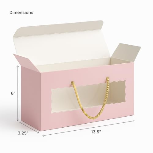 mudrit Hamper Gift Boxes with Twine Handle, Premium Packaging for Diwali, Party Favors, Weddings, Birthday, Festive Gifting, Size - 13.5 x 6 x 3.25 inches (Pink, Pack of 10) - Image 2