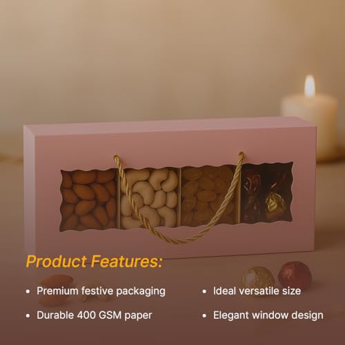 mudrit Hamper Gift Boxes with Twine Handle, Premium Packaging for Diwali, Party Favors, Weddings, Birthday, Festive Gifting, Size - 13.5 x 6 x 3.25 inches (Pink, Pack of 10) - Image 4