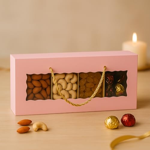 mudrit Hamper Gift Boxes with Twine Handle, Premium Packaging for Diwali, Party Favors, Weddings, Birthday, Festive Gifting, Size - 13.5 x 6 x 3.25 inches (Pink, Pack of 10) - Image 3