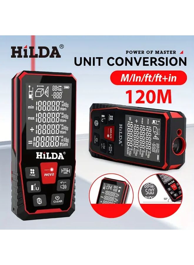 HILDA 120m Laser Distance Meter Silent Range Finder Backlit LCD Display - Image 2