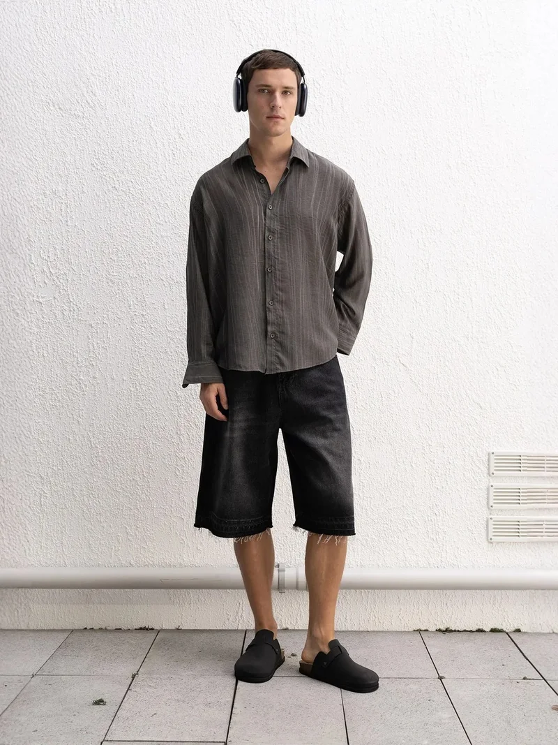 Giesto Charcoal Grey GIESTO Relaxed Fit Long Sleeve Shirt for Men | Best Price UAE