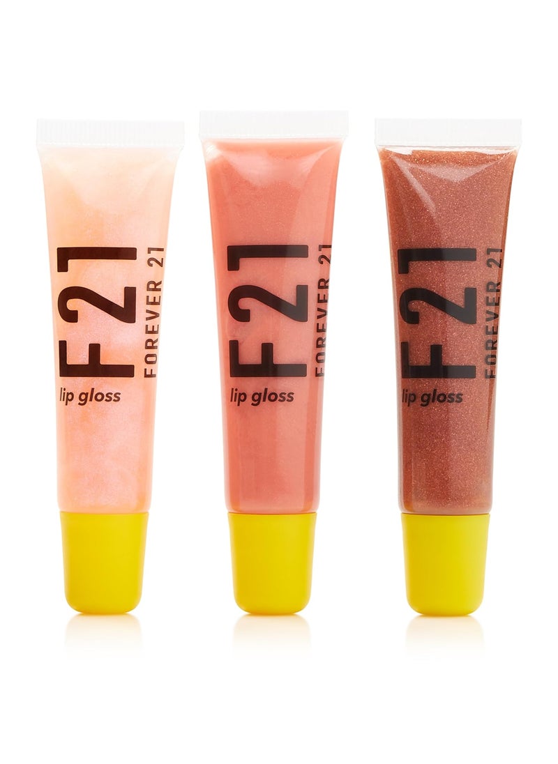 FOREVER 21 Forever 21  F21  Beauty Lip Gloss Set Pack of 3 Tubes Clear and Tinted Shades Hydrating Plumping NonSticky Formula for Glossy Shine Rose GoldPosyCopper 
