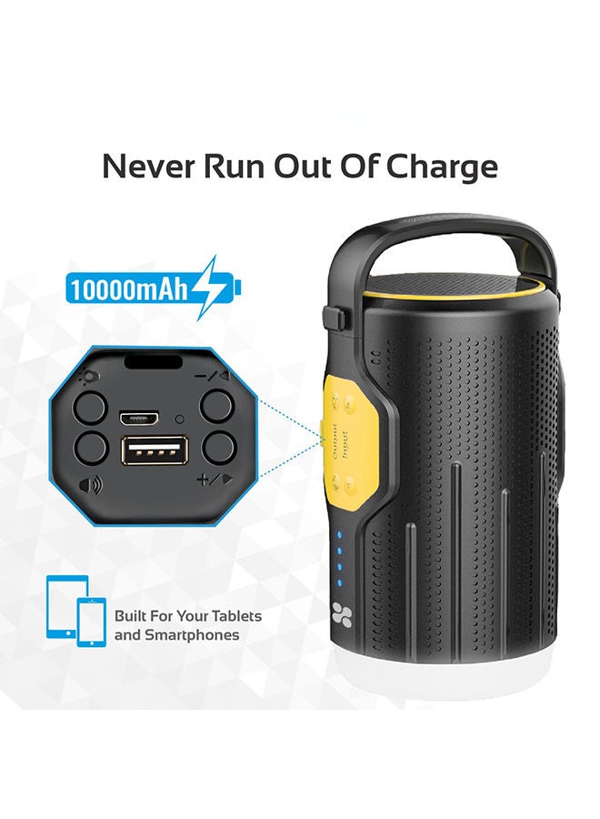 NIBEMINENT Portable LED Camp Light With Wireless Speaker And Integrated Power Bank Yellow/Black - Image 2