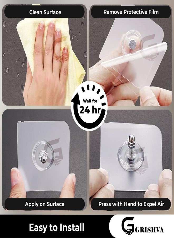 GRISHVA 15 Pieces Self Adhesive Heavy Duty Nail Wall Hook No Drilling Installation for Use Inside Home & Kitchen - Stainless Steel, Transparent - Image 4