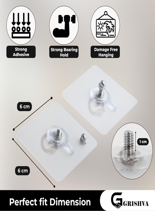GRISHVA 15 Pieces Self Adhesive Heavy Duty Nail Wall Hook No Drilling Installation for Use Inside Home & Kitchen - Stainless Steel, Transparent - Image 2