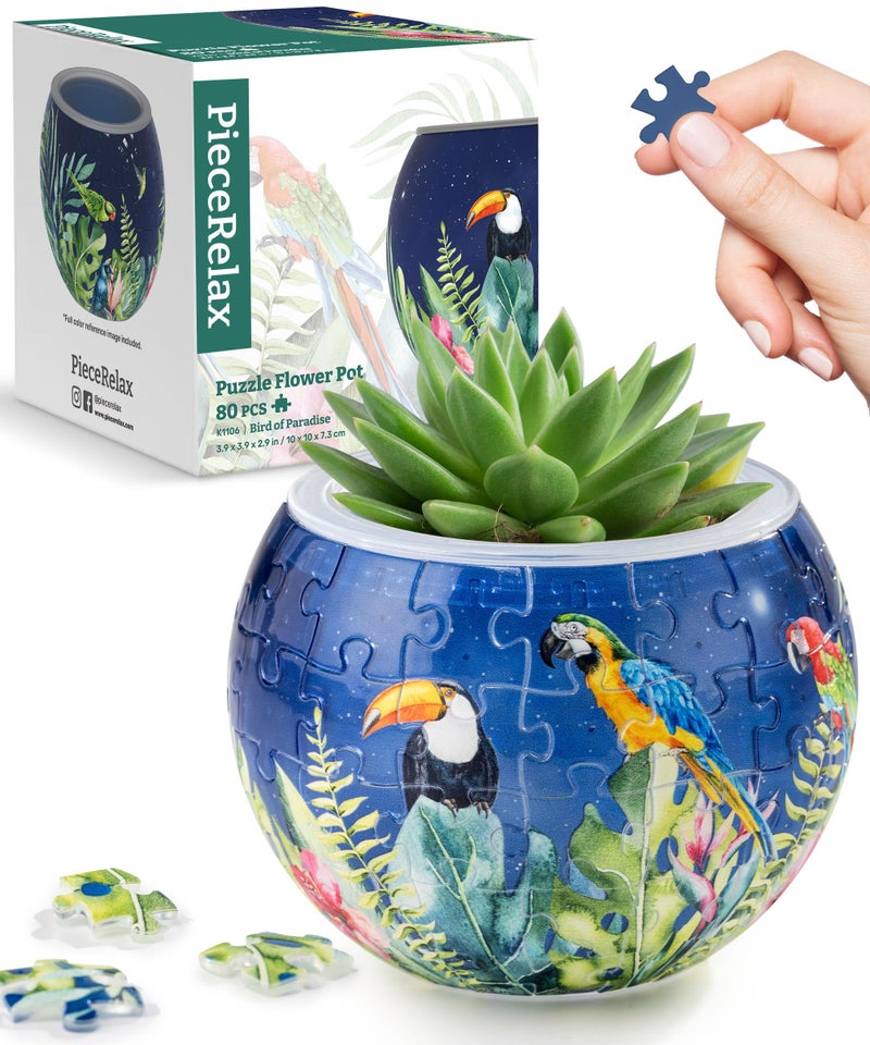 PieceRelax 3D Puzzle Planter 80 Pieces - Flower Pot - Bird of Paradise, Home Decor Flower Pots for Indoor Cactus, Succulents Pots [K1106] - Image 1