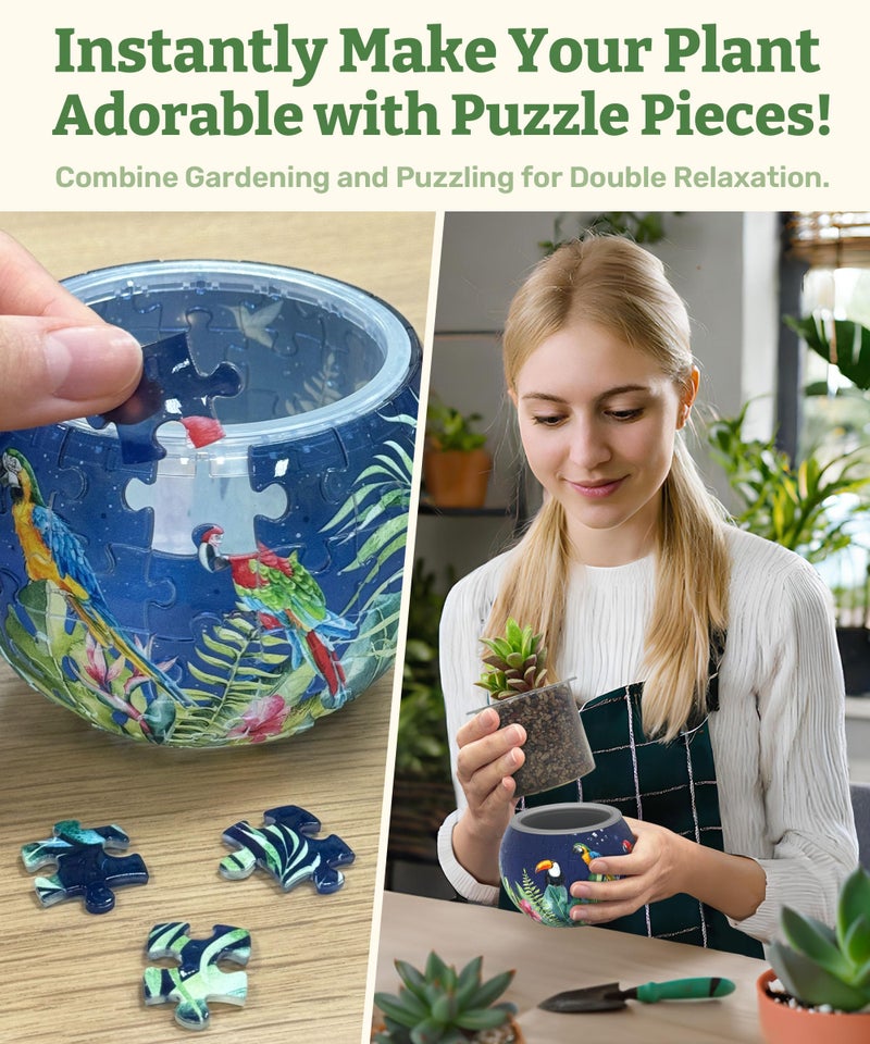 PieceRelax 3D Puzzle Planter 80 Pieces - Flower Pot - Bird of Paradise, Home Decor Flower Pots for Indoor Cactus, Succulents Pots [K1106] - Image 2