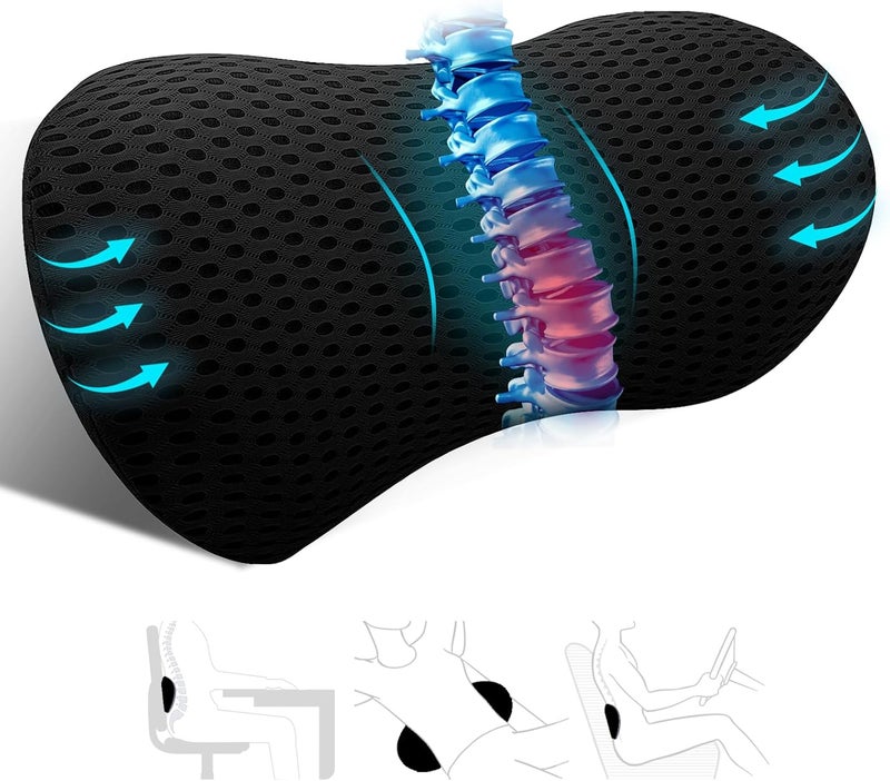 kasney Lumbar Support Pillow Ergonomic Memory Foam Lumbar Pillow, Relieve Back Pain, CMFY Breathable & Detachable & Washable, Neo Cushion Lower Back Pillow for Office Chairs, Car Seats (Black) - Image 1