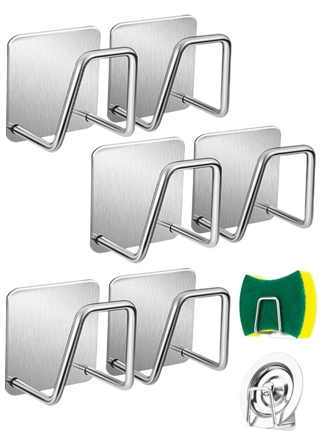 6 Pcs Sponge Holders for Kitchen Sink, Strong Adhesive Small Sponge Holder, Premium Rustproof & Waterproof Kitchen Sink Caddy - Image 1