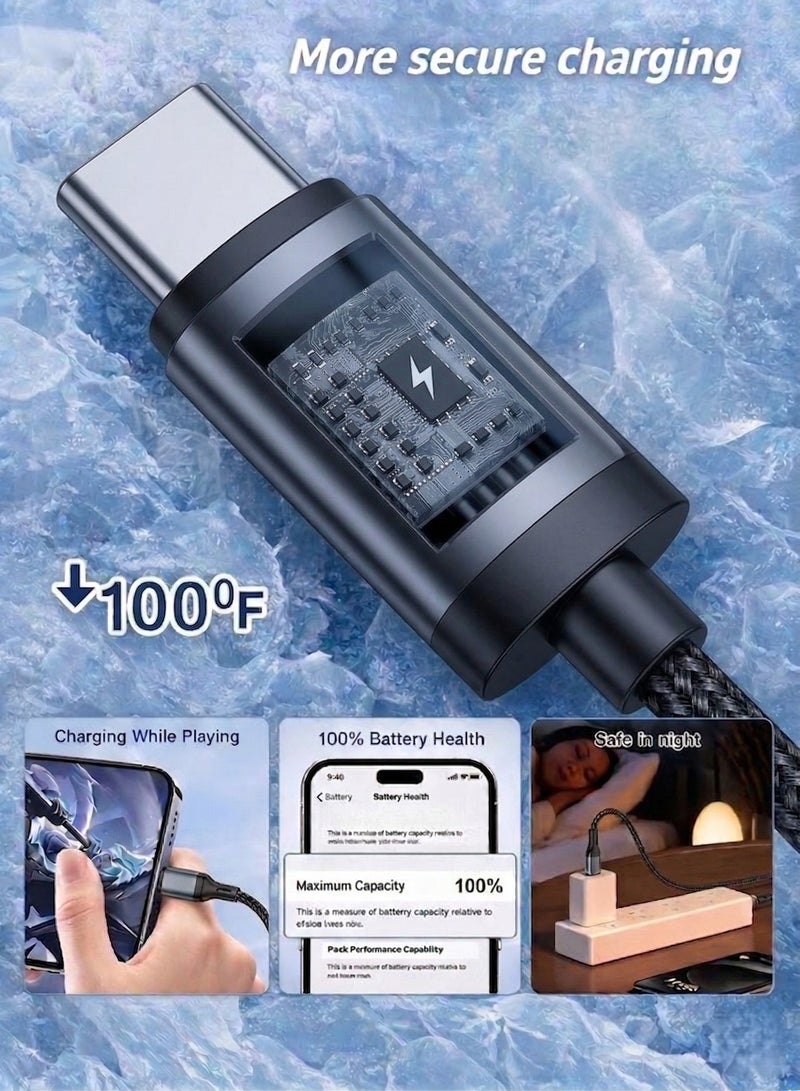 ايه كيه تي ستار كابل شحن سريع من نوع USB-C إلى USB-C بقوة 60 واط، مصنوع من النايلون المضفر، لنقل البيانات من النوع C المزدوج، USB-C 2.0، موصلات معززة، كابل شحن بطول متر واحد متوافق مع سلسلة iPhone 16/15، وSamsung Galaxy، وiPad/MacBook (متر واحد). - Image 2