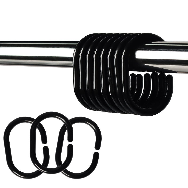 Ulable Premium Plastic Shower Curtain Rings Shower Curtain Hooks Gliding on Standard Shower Rods Easy Snap Closure (C Shape,Black,24Pcs)  - Image 1