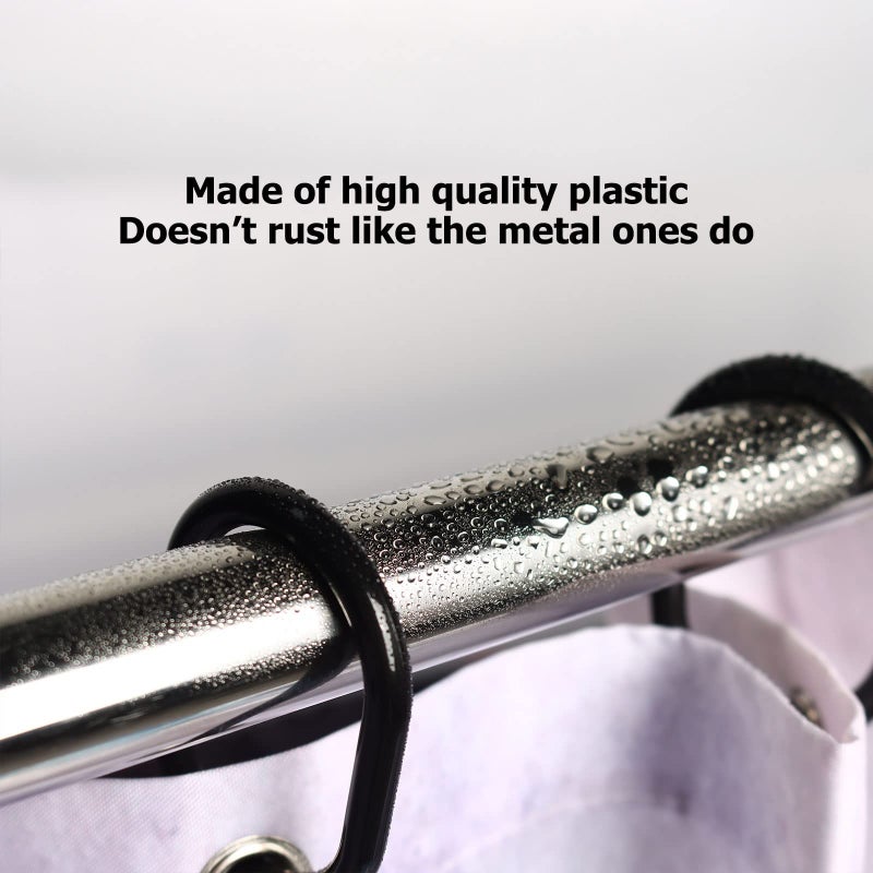 Ulable Premium Plastic Shower Curtain Rings Shower Curtain Hooks Gliding on Standard Shower Rods Easy Snap Closure (C Shape,Black,24Pcs)  - Image 2
