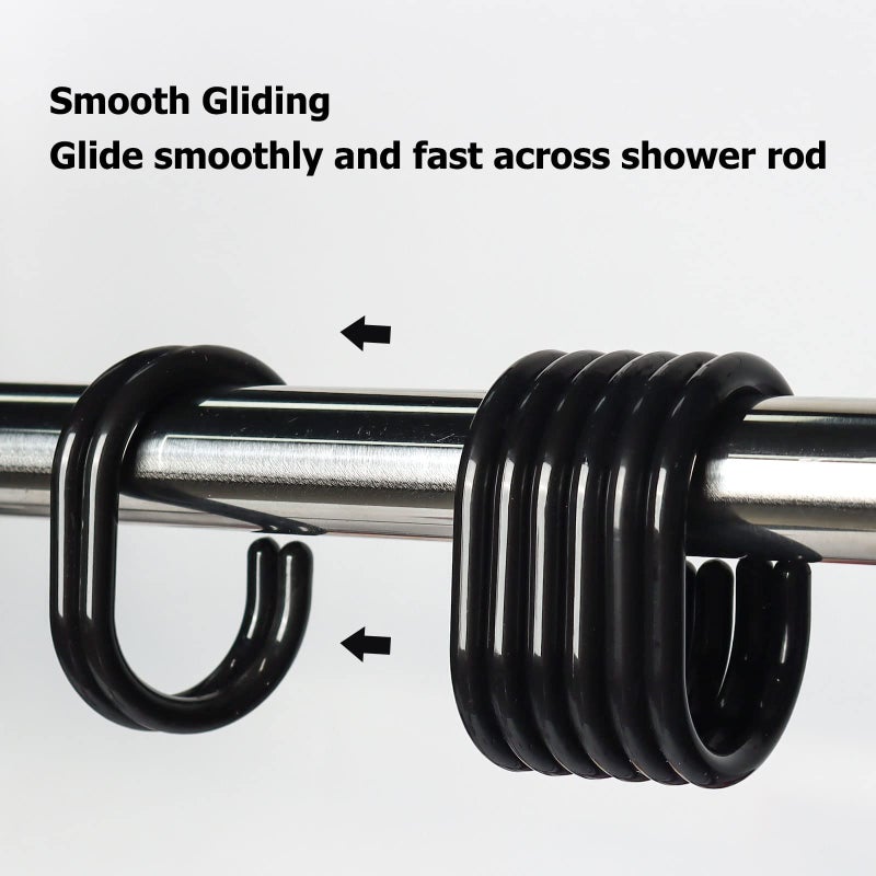 Ulable Premium Plastic Shower Curtain Rings Shower Curtain Hooks Gliding on Standard Shower Rods Easy Snap Closure (C Shape,Black,24Pcs)  - Image 3