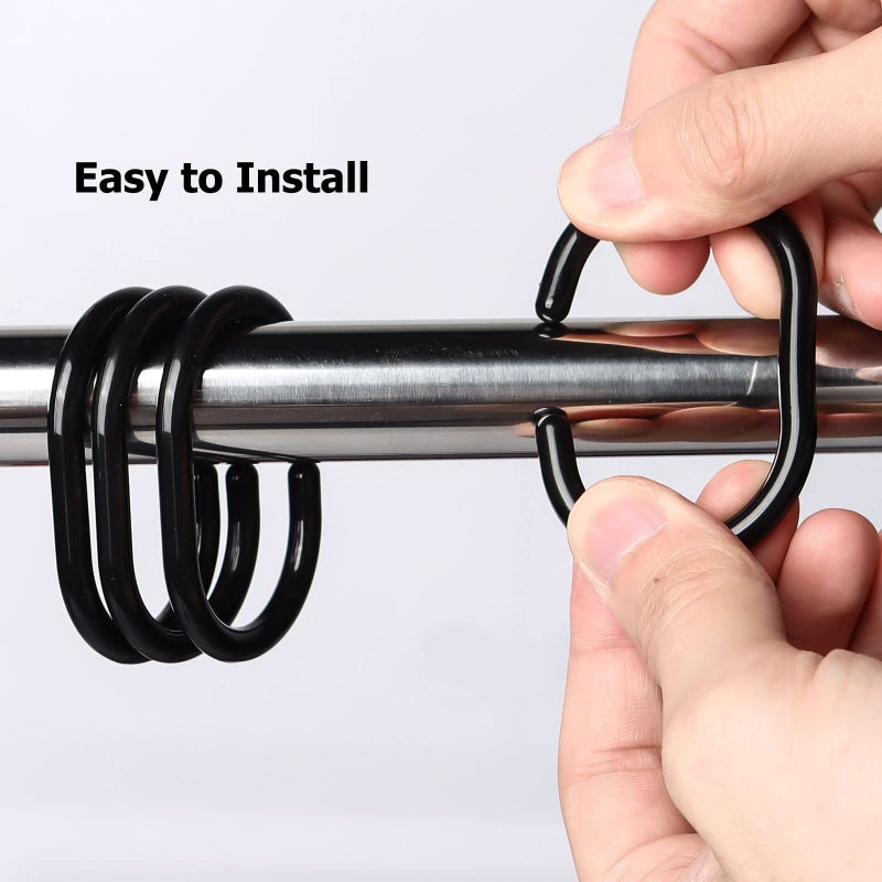 Ulable Premium Plastic Shower Curtain Rings Shower Curtain Hooks Gliding on Standard Shower Rods Easy Snap Closure (C Shape,Black,24Pcs)  - Image 4