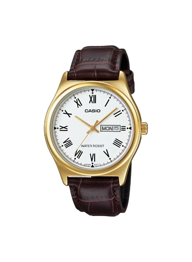 كاسيو Men's Leather Analog Watch MTP-V006GL-7BUDF - 38 mm