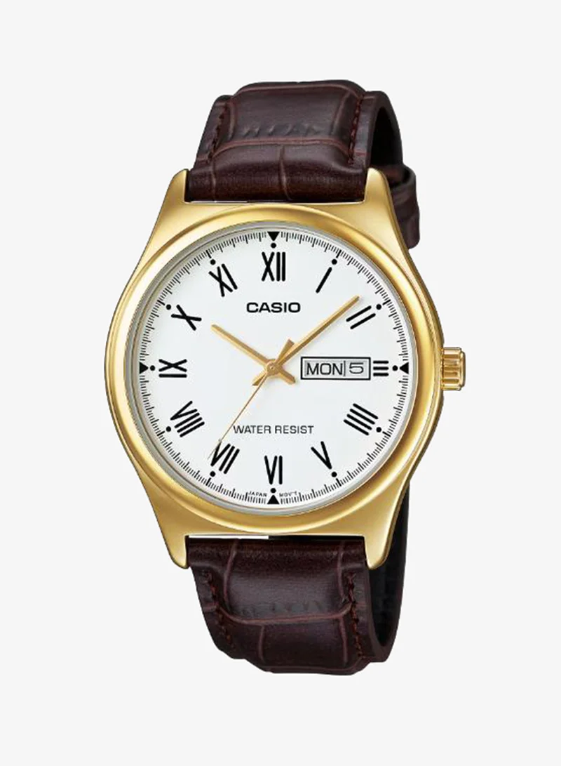 كاسيو Men's Leather Analog Watch MTP-V006GL-7BUDF - 38 mm