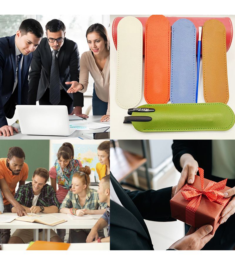 Pink Color 4pcs PU Leather Pencil Case Minimalist Portable Fountain Pen Protective Cover Durable Scratch Resistant - Image 5