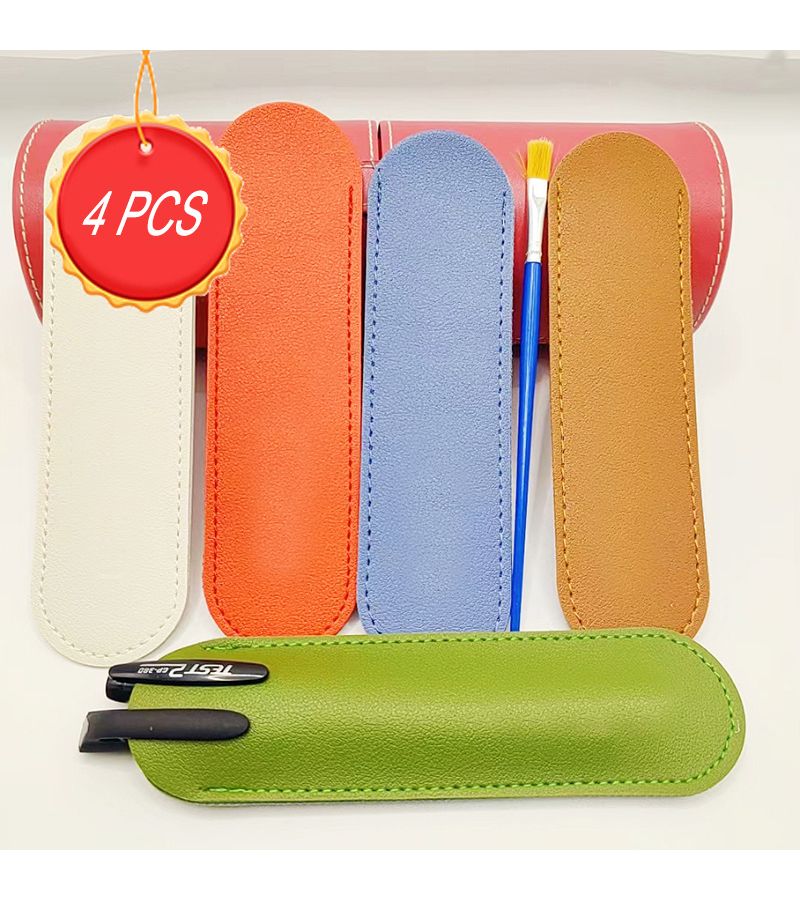 Pink Color 4pcs PU Leather Pencil Case Minimalist Portable Fountain Pen Protective Cover Durable Scratch Resistant - Image 1