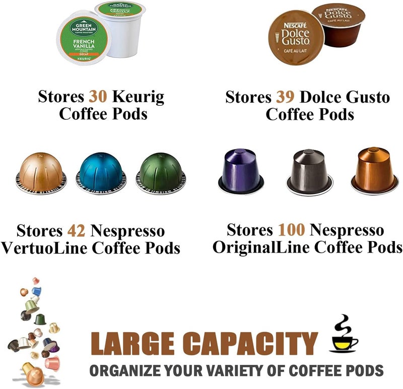 Charmount Coffee Pod Holder - Large Capacity K Cup and Espresso Pod Organizer, Keurig Kcup and Espresso Capsule Storage (Brown) - Image 5